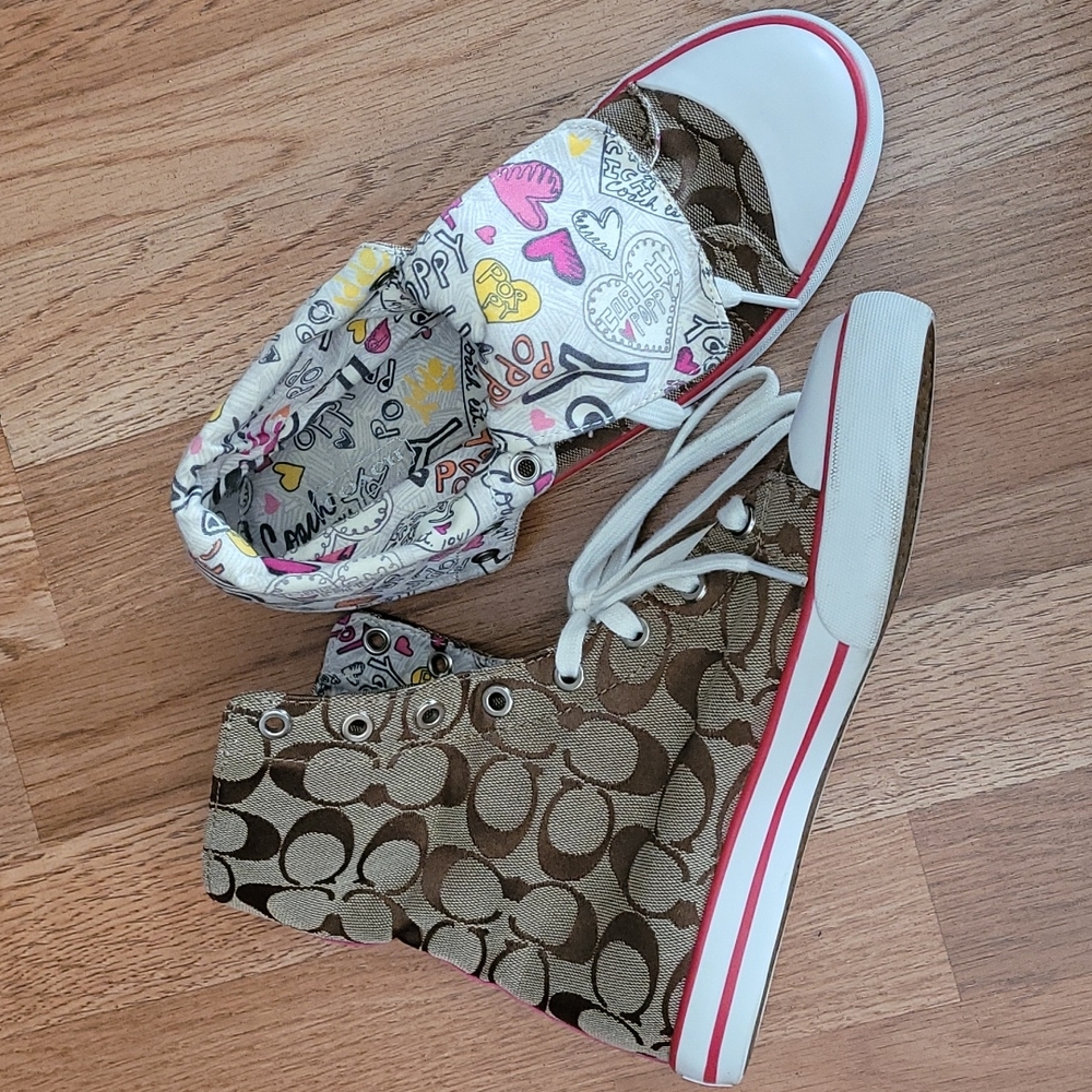 Coach Bonney Poppy High tops in traditional brown "C" pattern. Size 6